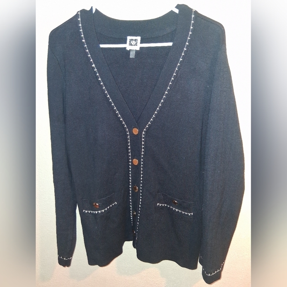 Anne Klein Nautical Holiday Cardigan Black Gold. L